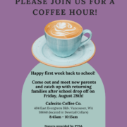 Join us for coffee hour! August 28th, 8:45 am - 10:15 am at Cafecito Coffee Co. 404 East Evergreen Blvd, Vancouver, WA